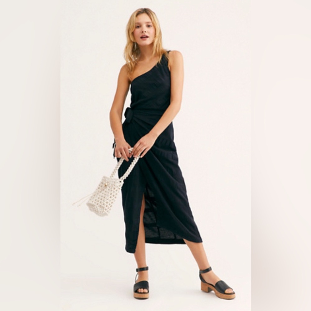 Black free people midi wrap dress